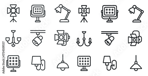 Lighting and decoration line icons set – silhouette, outline, interior design symbols