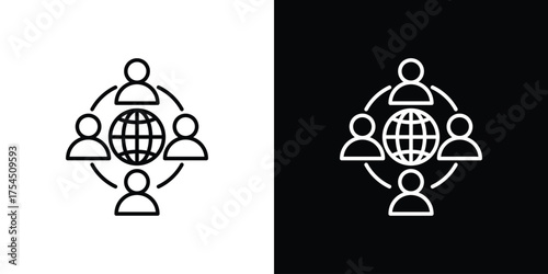 Business networking icon in black line illustration. Design logo for app, UI.