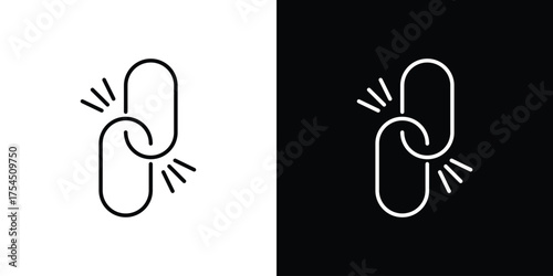 Broken link icon in black line illustration. Design logo for app, UI.