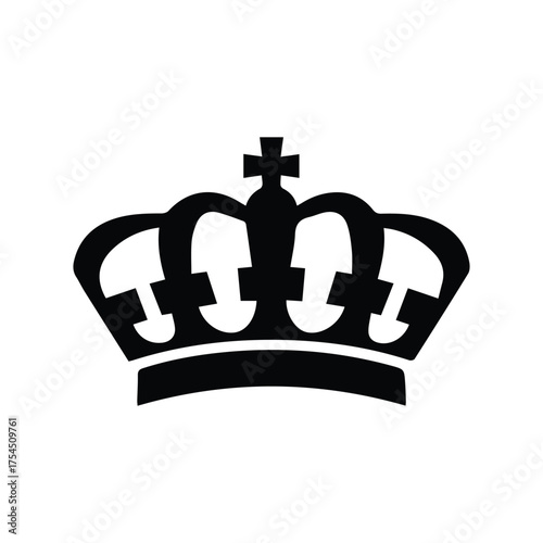Crown vector icon. Royal king or queen black silhouette symbol.