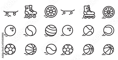 Sports and recreation outline icons set – linear, line, athletic and leisure symbols