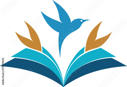 Silhouette of open book with pages turning into birds, isolated vector creative design.