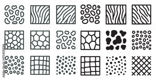 Animal pattern silhouette icons set – abstract, outline, nature-inspired graphics