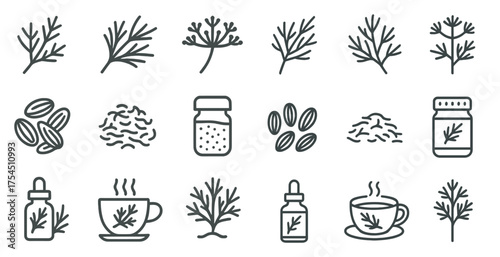 Herb and spice outline icons set – linear, line, culinary and seasoning symbols