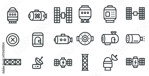Space exploration outline icons set – silhouette, astronomy, galaxy symbols