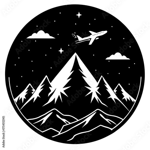 High Altitude Vector Illustration – Mountain Peaks & Sky Design
