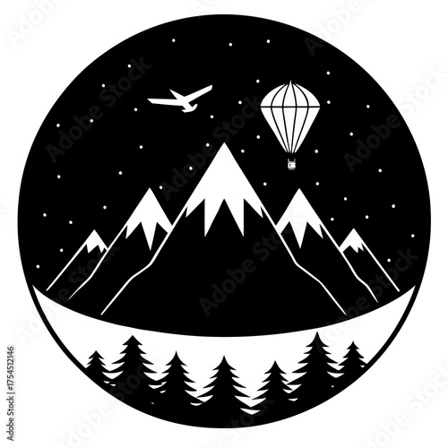 High Altitude Vector Illustration – Mountain Peaks & Sky Design