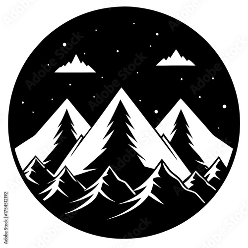 High Altitude Vector Illustration – Mountain Peaks & Sky Design