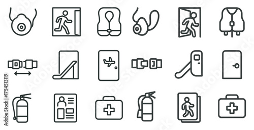 Emergency and safety linear icons set – outline, protection, hazard symbols