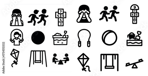 Outdoor playground silhouette icons set – fun, recreation, kids activity symbols