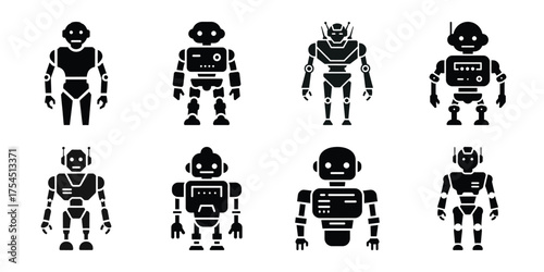 futuristic robot minimal icon set
