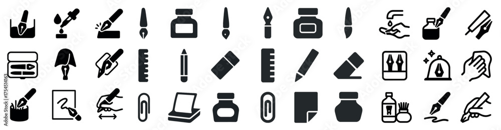 Fototapeta premium Art and craft solid icons set – filled, creative tools and design symbols