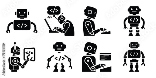 robot coding minimal icon set
