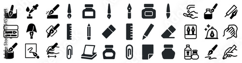 Art and craft solid icons set – filled, creative tools and design symbols