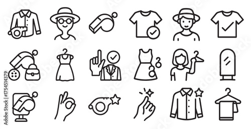 Fashion and shopping outline icons set – linear, style, retail symbols