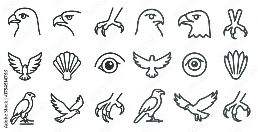 Fototapeta premium Bird outline icons set – silhouette, line, avian and wildlife symbols collection
