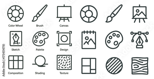 Art and design outline icons set – sketch, creativity, artistic inspiration symbols