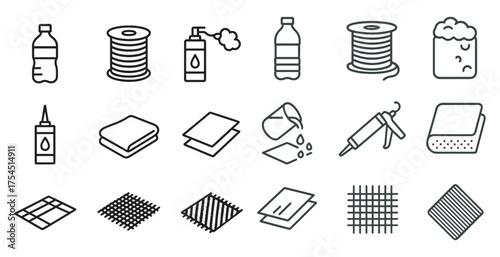 Construction and materials icons set - outline, blueprint, building symbols