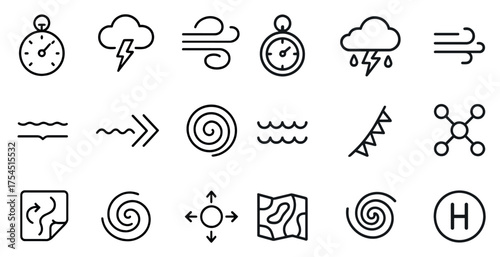 Weather and nature icons set – outline, linear, climate and atmospheric symbols