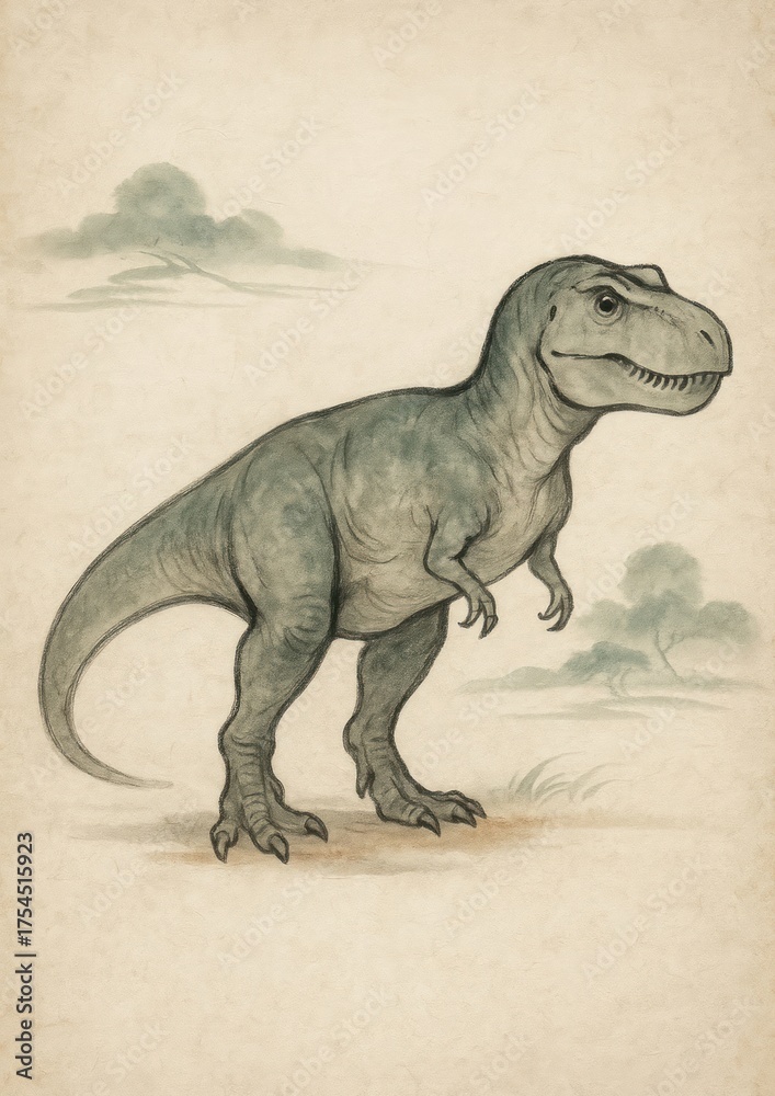 Fototapeta premium Vintage dinosaur art illustration