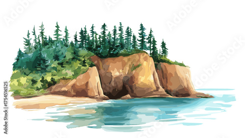 Bay of Fundy. Bay of Fundy hand drawn watercolor illustration