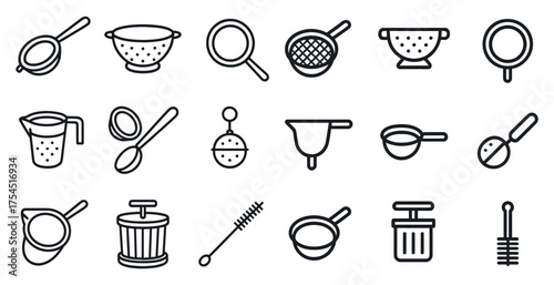 Kitchen utensil outline icons set – flat, line, cooking and culinary tools