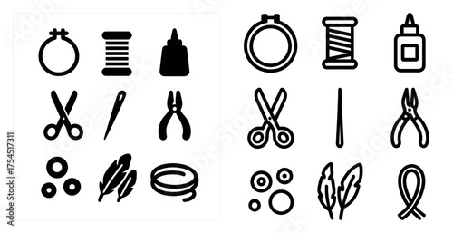 Sewing and craft outline icons set – creative, linear, needlework symbols