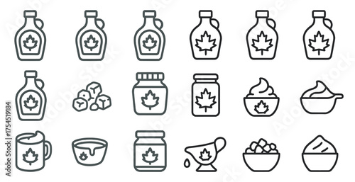 Maple syrup icon set – outline, line, sweet syrup and breakfast graphics