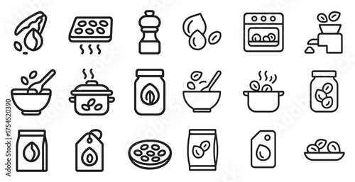 Cooking ingredient outline icons set – linear, culinary, kitchen essentials