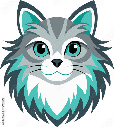   Siberian cat face, vector icon, white background