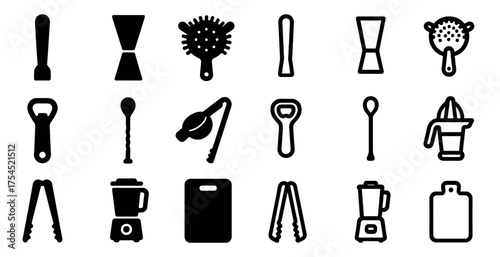 Kitchen tools solid icons set – filled, culinary, cooking utensils