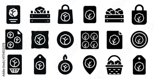 Eco-friendly solid icons set – sustainable, filled, green lifestyle symbols