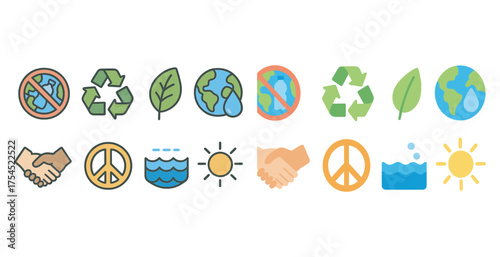 Environment and nature icons set – flat, green, sustainable and eco-friendly designs
