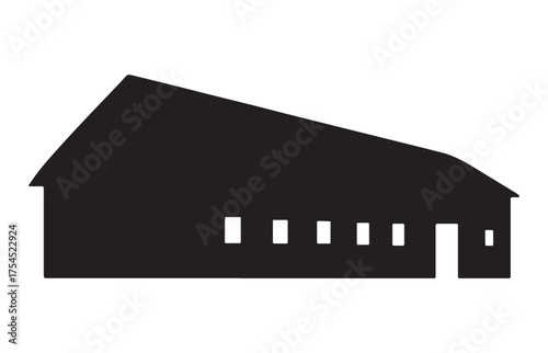 Modern Industrial Warehouse Building Silhouette with Windows Architecture Design Concept for Construction and Storage