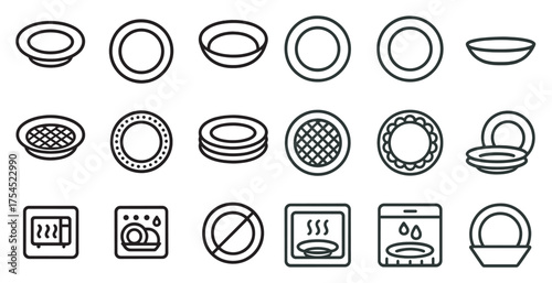 Kitchenware outline icons set – flat, silhouette, cooking and dining symbols