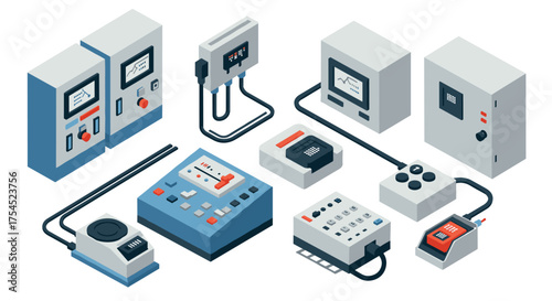 Isometric industrial control panels and equipment for process automation