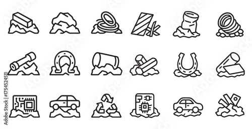 Recycling and waste outline icons set – garbage, eco-friendly, linear symbols
