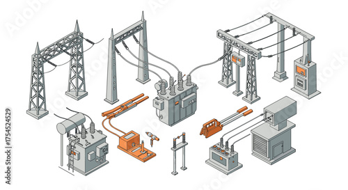 Isometric electrical substation components in detailed engineering design