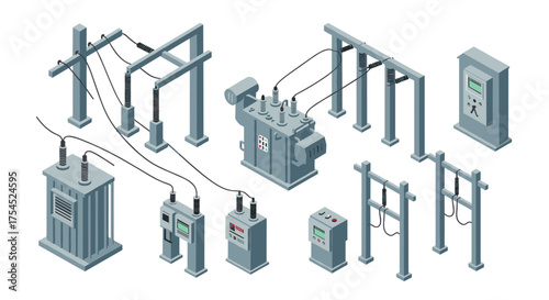 Isometric electrical power infrastructure with transformers and control boxes