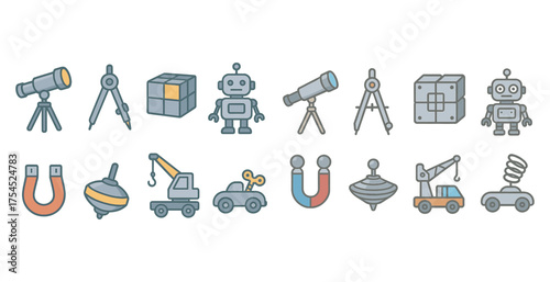 Science and technology linear icons set – line, outline, stem and innovation graphics