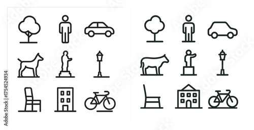 Urban lifestyle line icons set – outline, city life, daily activities symbols