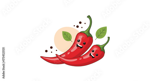 These two cute red chili peppers are happy.