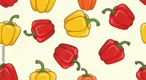 A delightful pattern of vibrant bell peppers in assorted colors.