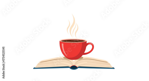 A cozy cup of coffee resting on an open book.