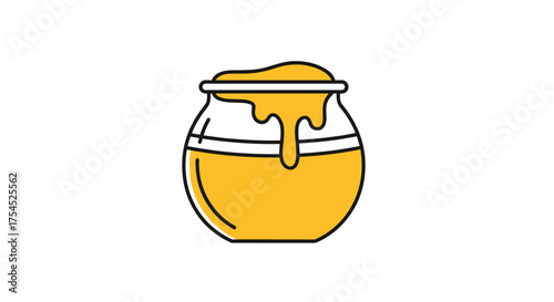 A sweet pot of golden honey with thick drippings.