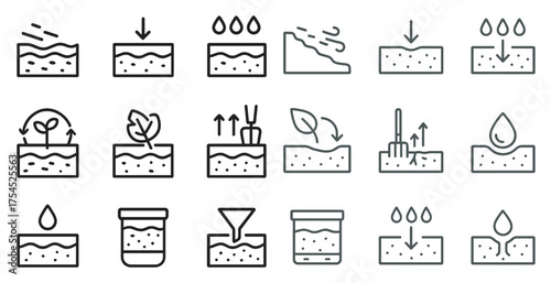 Gardening and plant care outline icons set – linear, horticulture, eco-friendly symbols