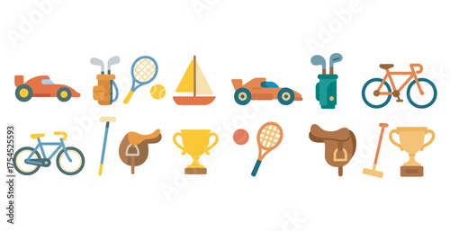 Sports and recreation icons set – flat, outline, athletic and fitness symbols