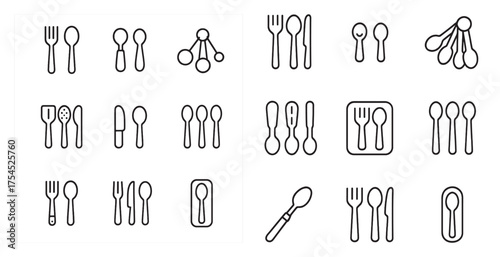 Culinary and dining outline icons set – kitchenware, flat, food utensils symbols