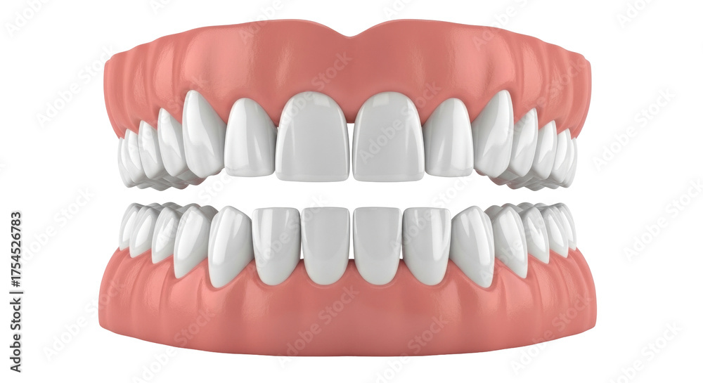 Fototapeta premium Isolated set of dentures, prosthetic teeth, or false teeth, full set on top and bottom jaws