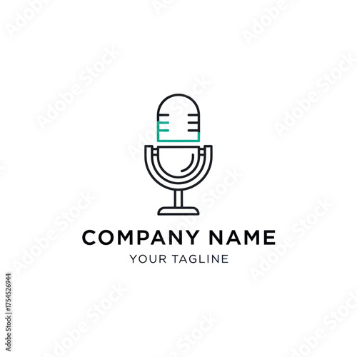 Minimalist microphone logo for podcasting and broadcasting company.